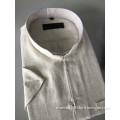 Beige linen Mandarin collar special buttonhole Mens casual dress shirts